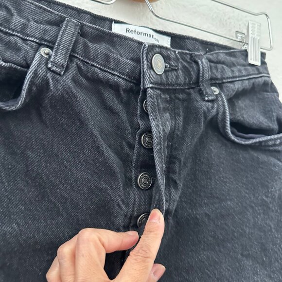 Reformation Charlie High Rise Jean Short Distress Washed Black Sz 24 - Picture 3 of 7